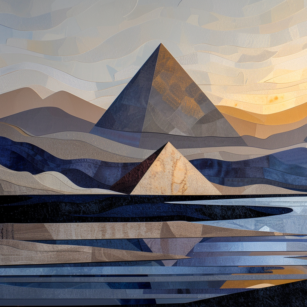 Stylized pyramids by the Nile representing Egyptian heritage